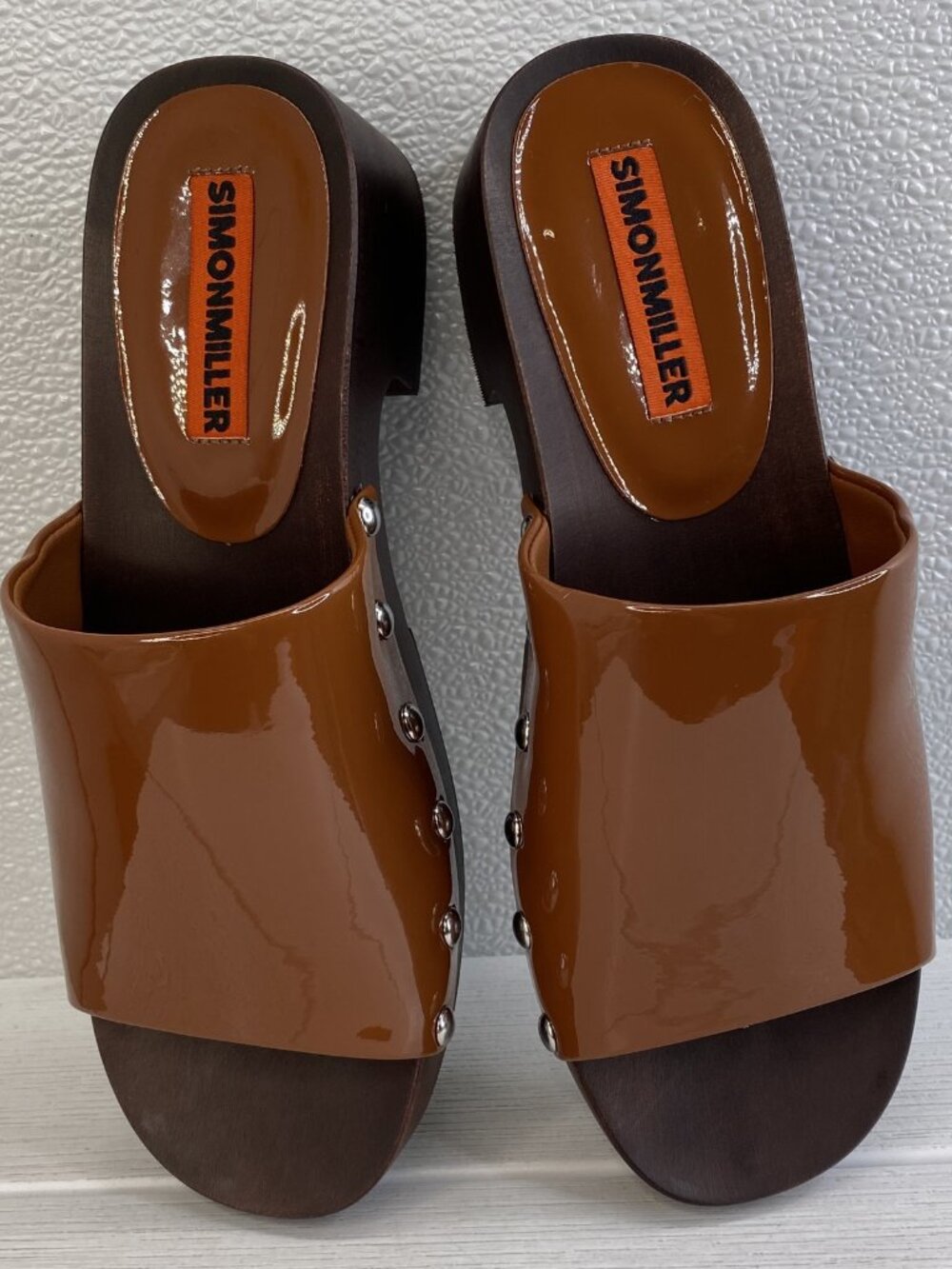 Simon Miller Rio Wood Platform Sandals Women's US9 EU39 Caramel Rubber Studded